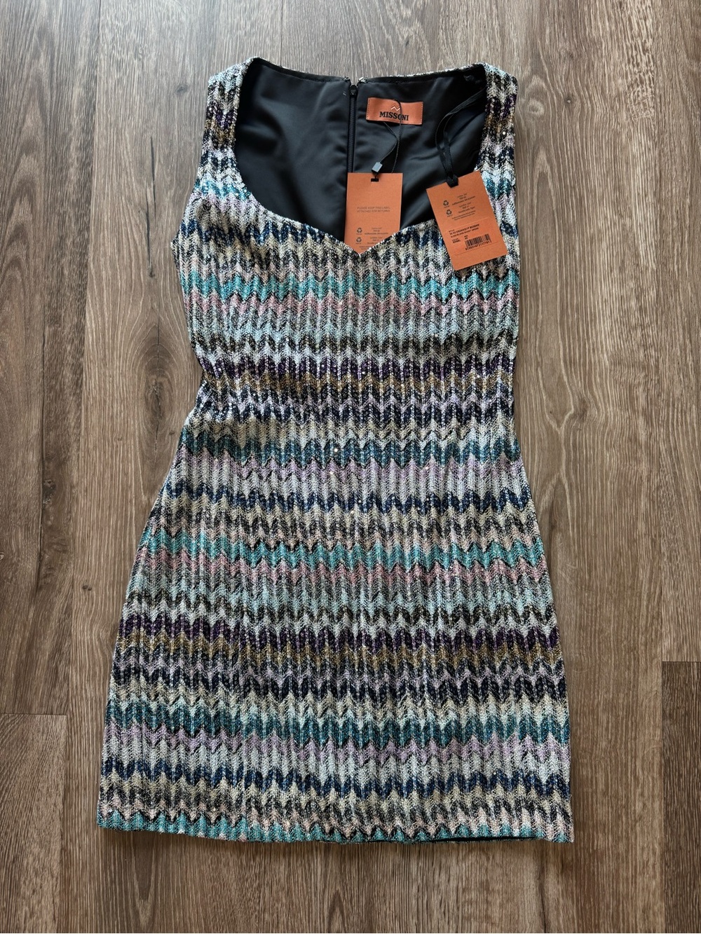Missoni Multicolor Chevron Knit Sleeveless Dress - Teal, Pink, Navy